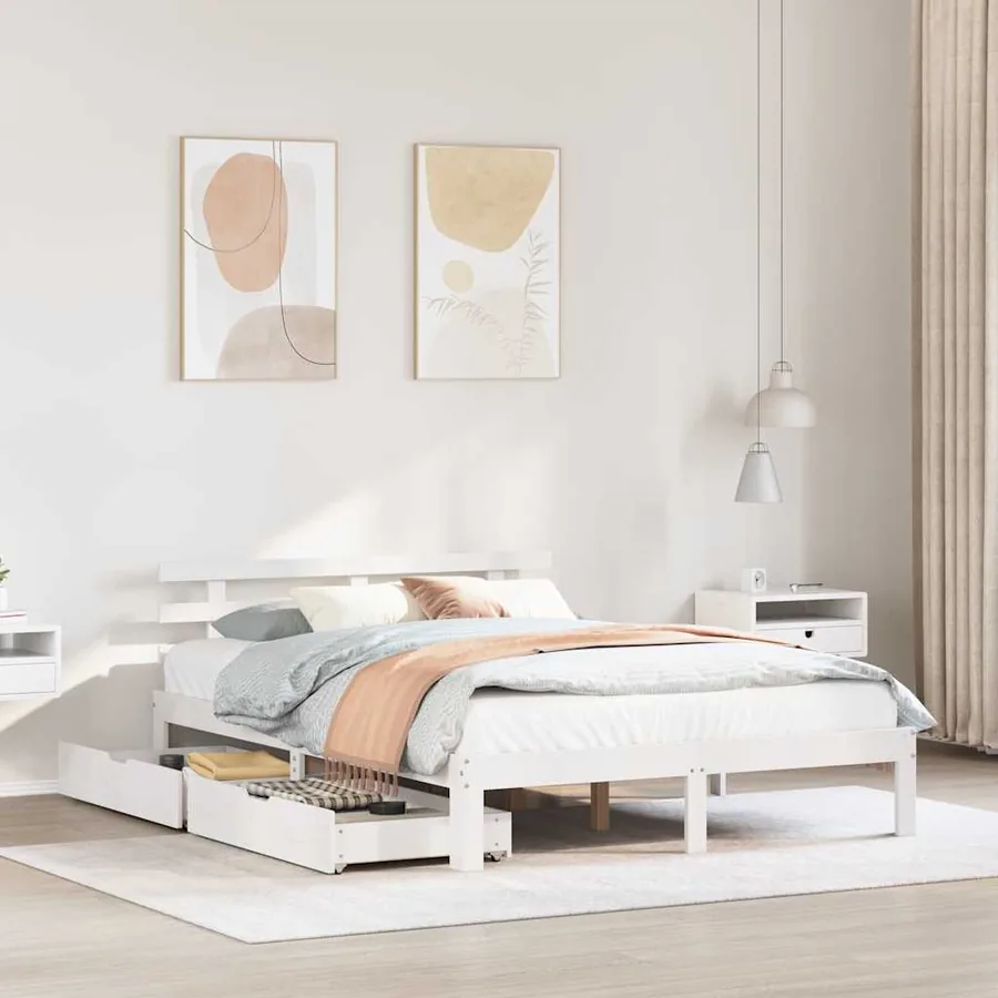 Cadre de lit avec tiroirs sans matelas blanc 140x190 cm