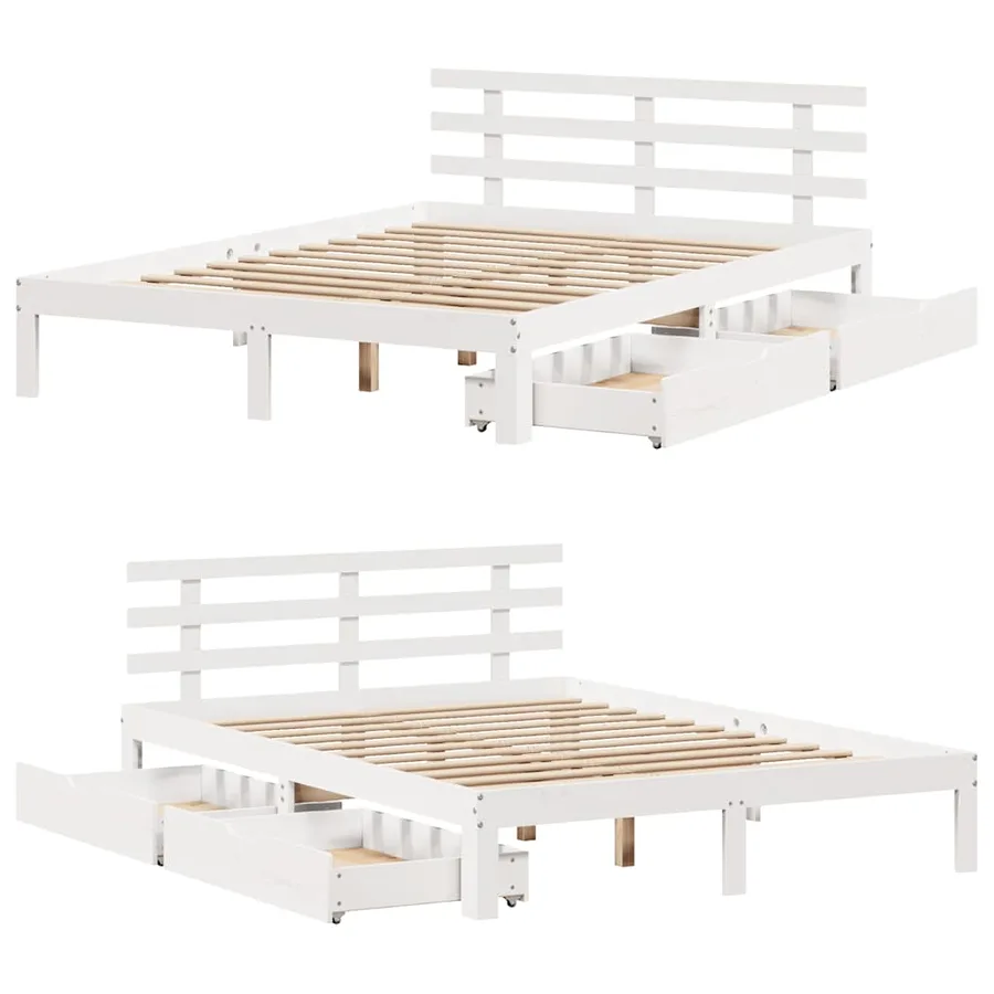 Cadre de lit avec tiroirs sans matelas blanc 140x190 cm - 9