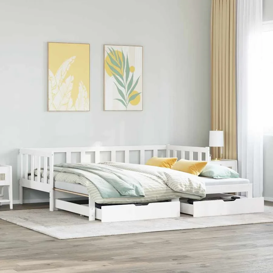 Lit de jour avec gigogne et tiroirs sans matelas blanc 80x200cm