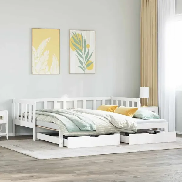 Lit de jour avec gigogne et tiroirs sans matelas blanc 80x200cm