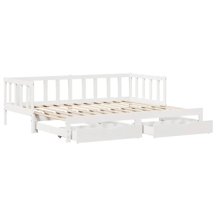 Lit de jour avec gigogne et tiroirs sans matelas blanc 80x200cm - 3
