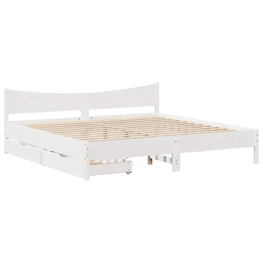 Cadre de lit avec tiroirs blanc 200x200 cm bois massif de pin - 2
