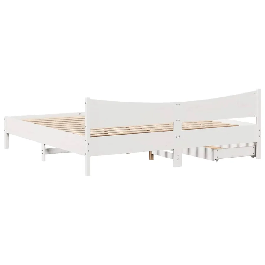 Cadre de lit avec tiroirs blanc 200x200 cm bois massif de pin - 8
