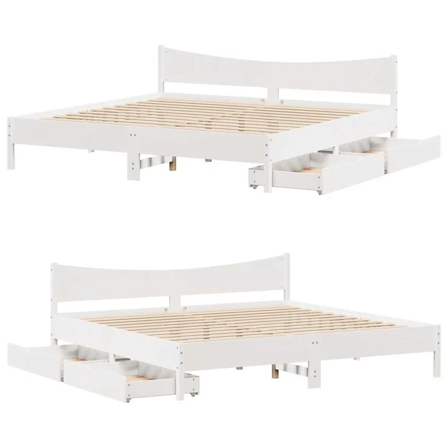Cadre de lit avec tiroirs blanc 200x200 cm bois massif de pin - 9