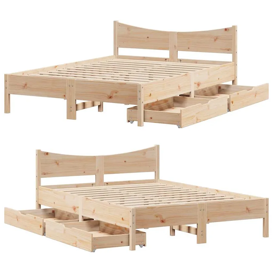 Cadre de lit avec tiroirs 140x200 cm bois de pin massif - 9