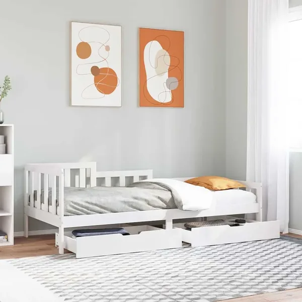 Lit de jour et tiroirs sans matelas blanc 90x200 cm bois massif