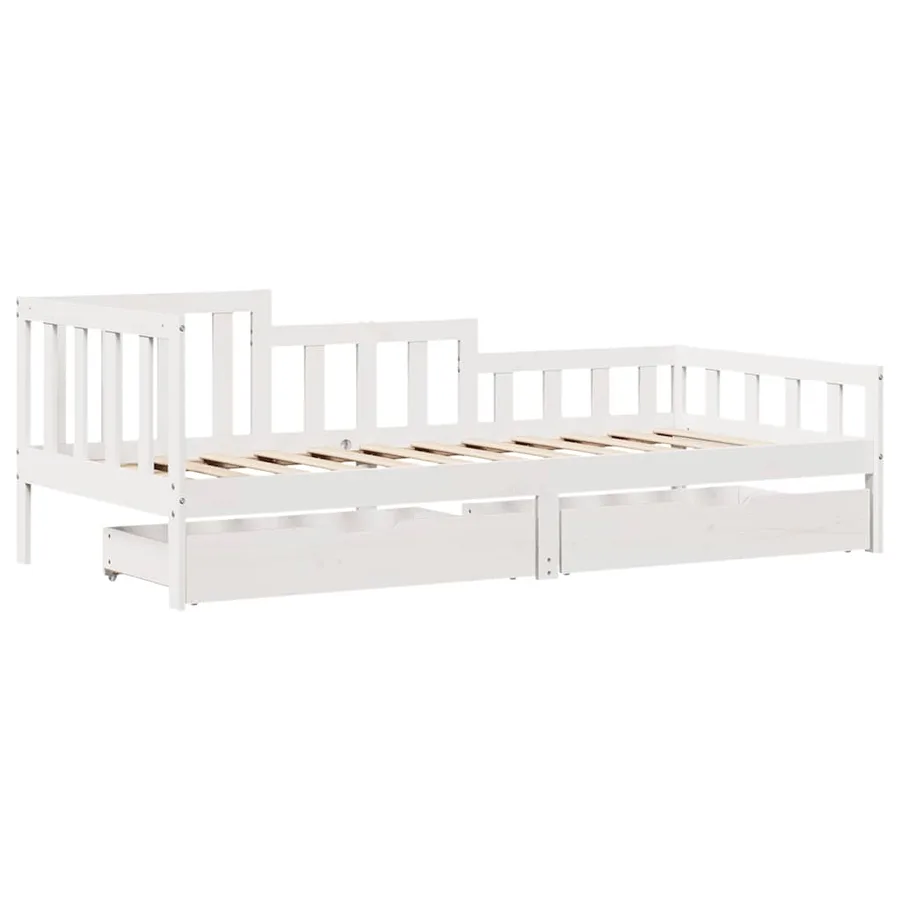 Lit de jour et tiroirs sans matelas blanc 90x200 cm bois massif - 3
