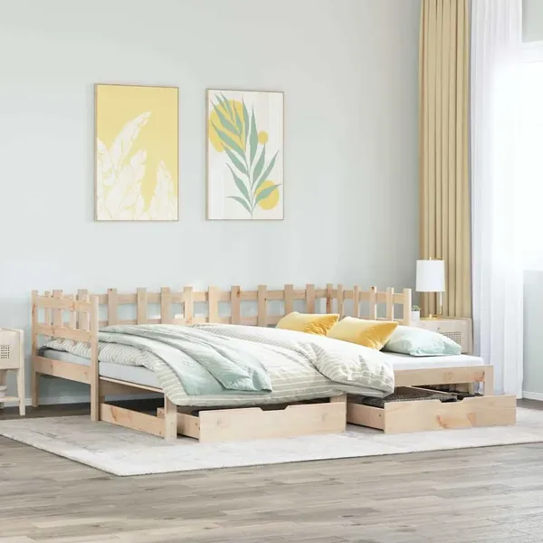 Lit de jour avec gigogne et tiroirs sans matelas 80x200 cm