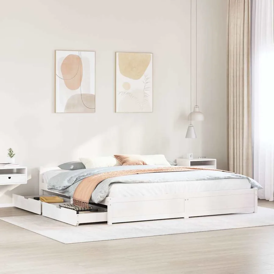 Cadre de lit sans matelas blanc 180x200 cm bois massif de pin