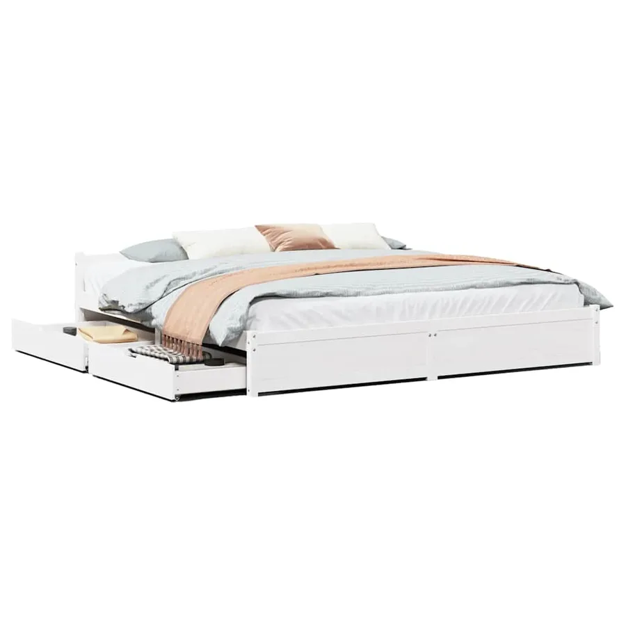 Cadre de lit sans matelas blanc 180x200 cm bois massif de pin - 2