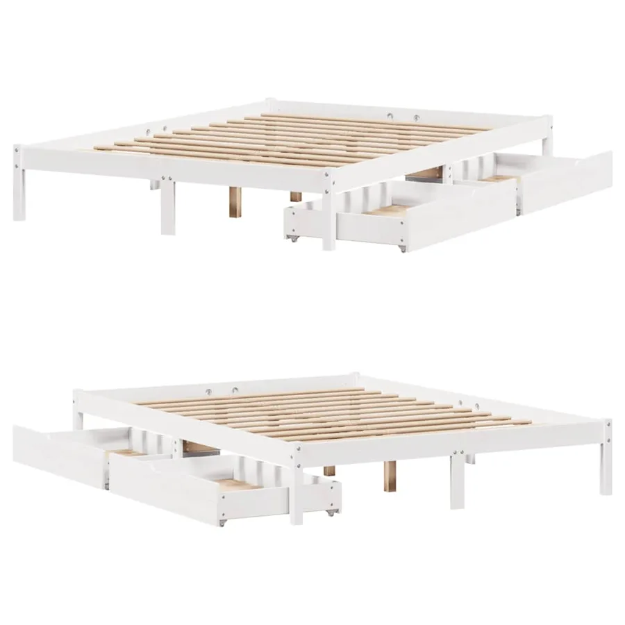 Cadre de lit sans matelas blanc 140x200 cm bois de pin massif - 9