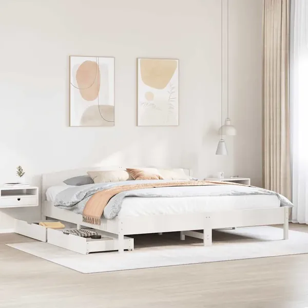 Cadre de lit sans matelas blanc 200x200 cm bois massif de pin