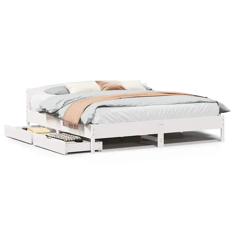 Cadre de lit sans matelas blanc 200x200 cm bois massif de pin - 2