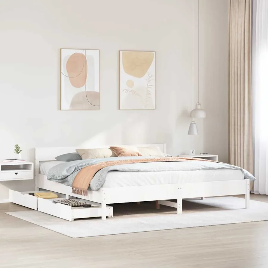 Cadre de lit sans matelas blanc 200x200 cm bois massif de pin