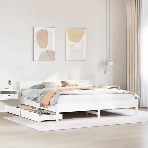 Cadre de lit sans matelas blanc 200x200 cm bois massif de pin
