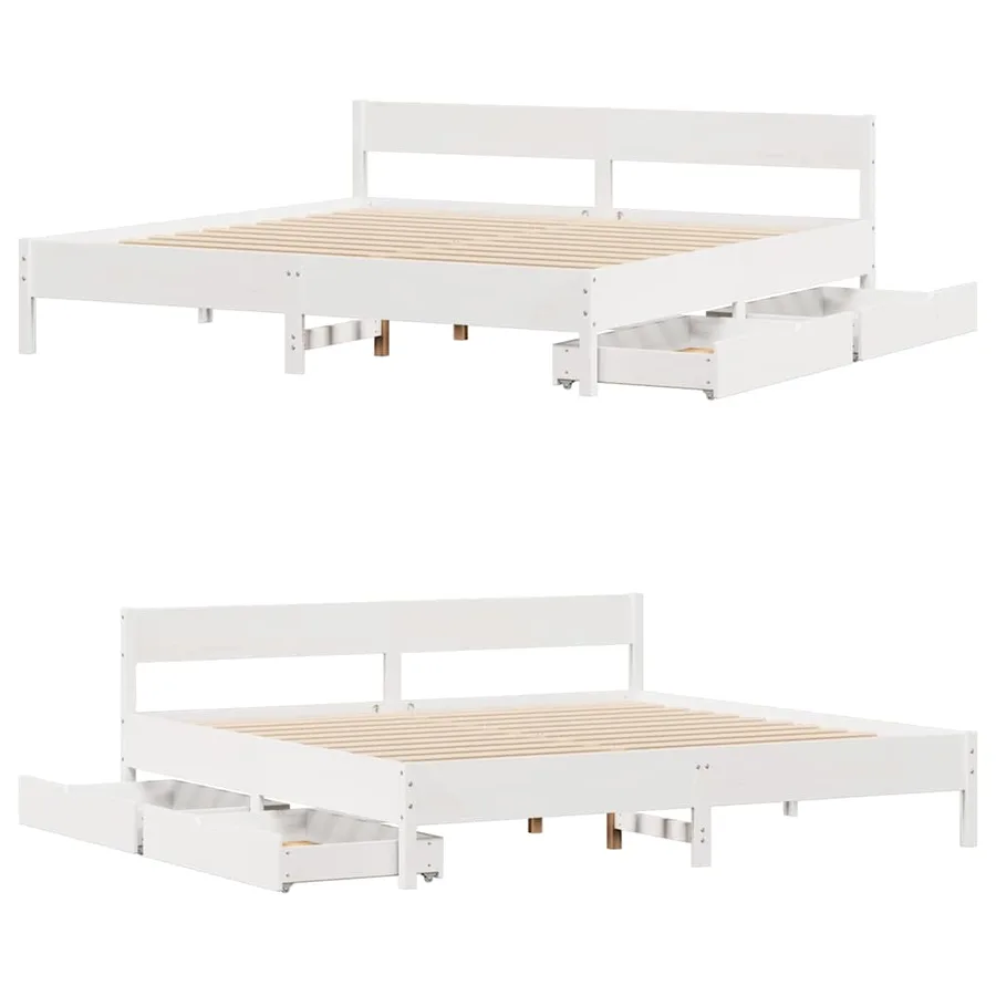 Cadre de lit sans matelas blanc 200x200 cm bois massif de pin - 9