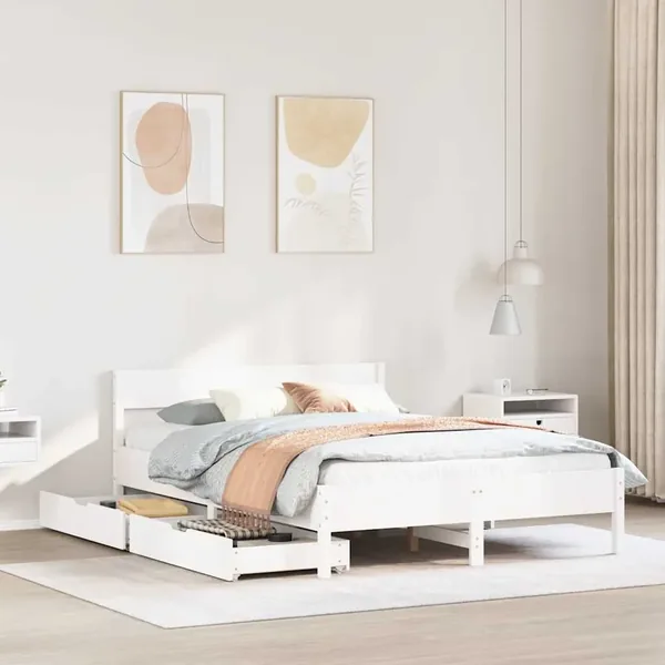 Cadre de lit sans matelas blanc 140x200 cm bois de pin massif