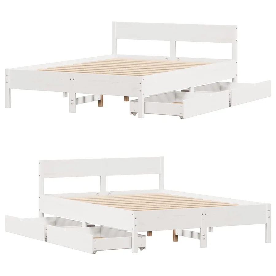 Cadre de lit sans matelas blanc 140x200 cm bois de pin massif - 9
