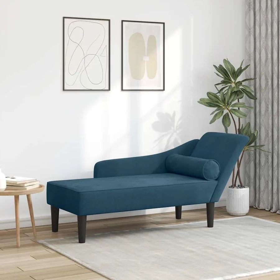Chaise longue avec coussins bleu velours