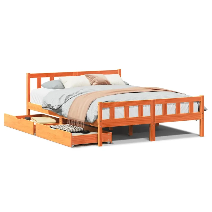 Cadre de lit sans matelas cire marron 150x200cm bois pin massif - 2