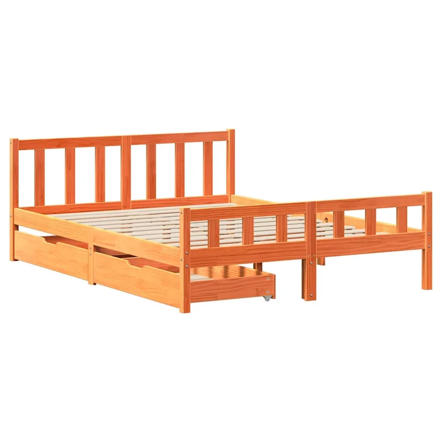 Cadre de lit sans matelas cire marron 150x200cm bois pin massif - 3