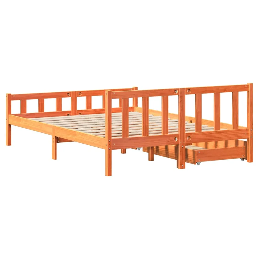 Cadre de lit sans matelas cire marron 150x200cm bois pin massif - 6