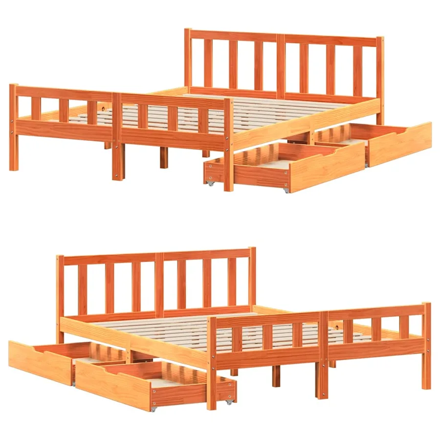 Cadre de lit sans matelas cire marron 150x200cm bois pin massif - 9