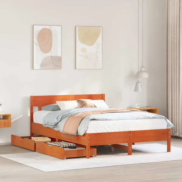 Cadre de lit sans matelas cire marron 140x200cm bois pin massif