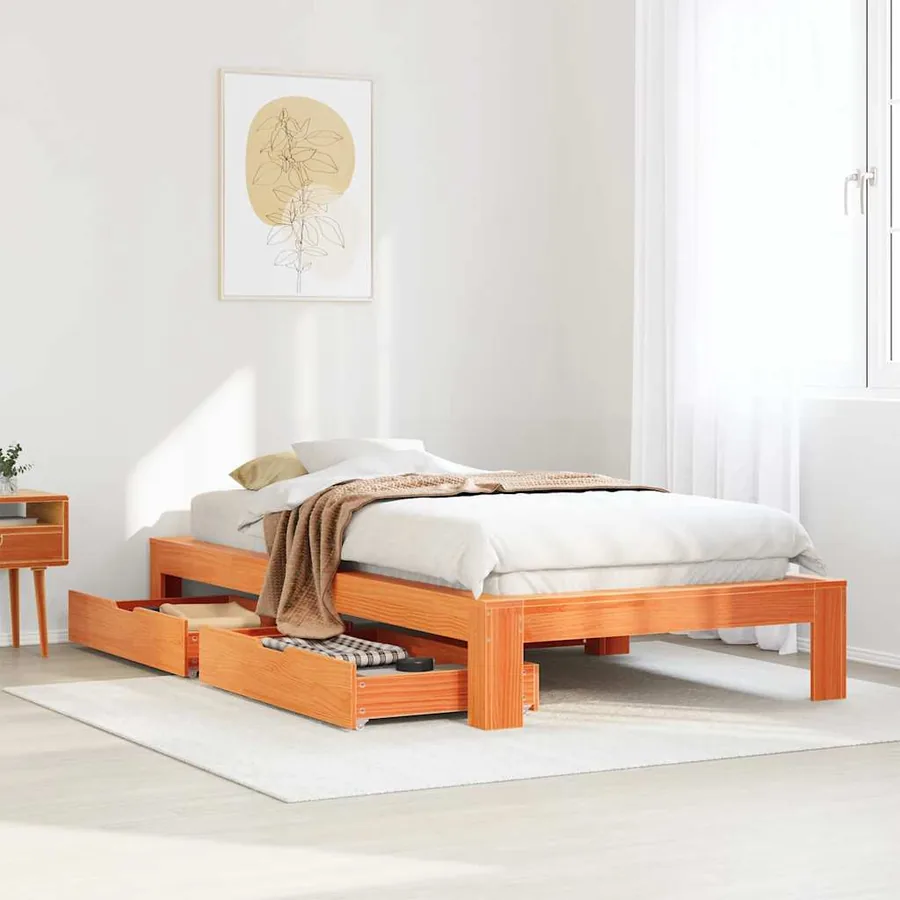 Cadre de lit sans matelas cire marron 100x200cm bois pin massif
