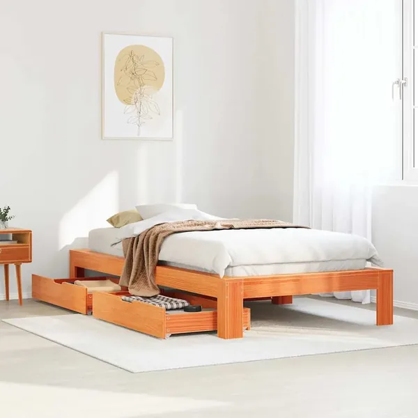 Cadre de lit sans matelas cire marron 100x200cm bois pin massif