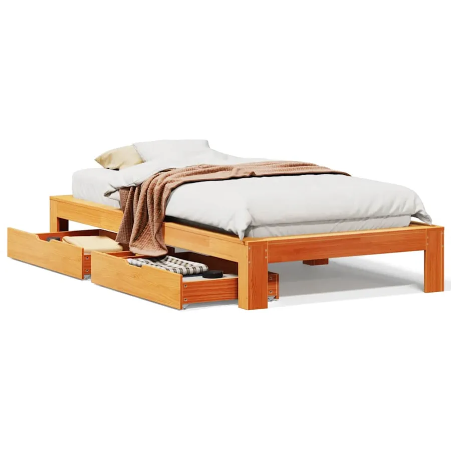 Cadre de lit sans matelas cire marron 100x200cm bois pin massif - 2