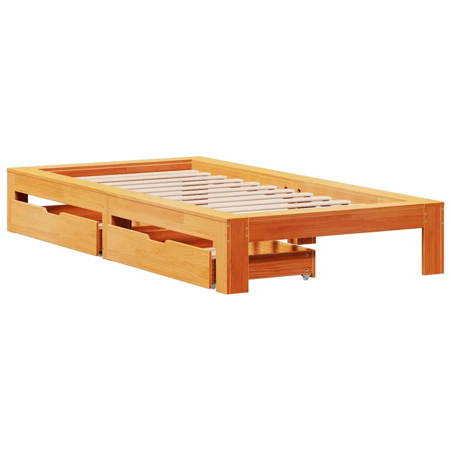 Cadre de lit sans matelas cire marron 100x200cm bois pin massif - 3
