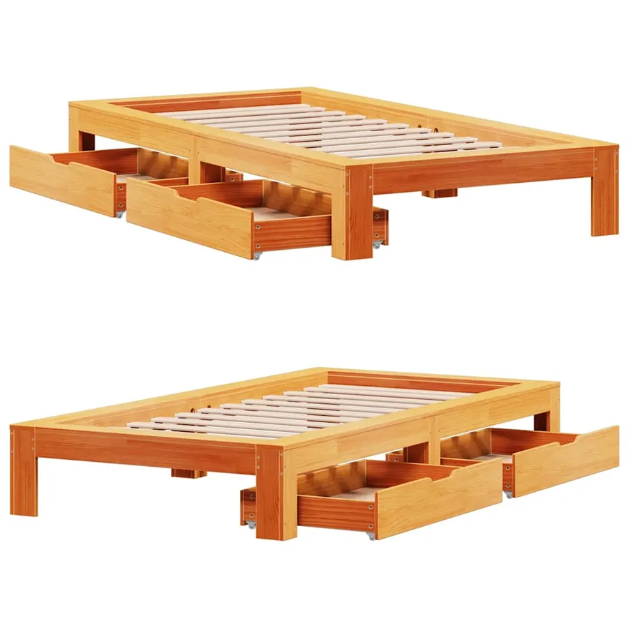 Cadre de lit sans matelas cire marron 100x200cm bois pin massif - 9
