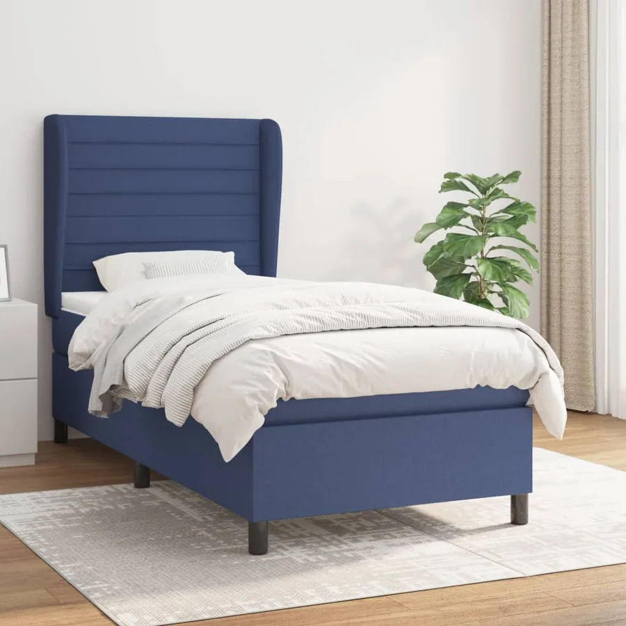 Sommier à lattes de lit avec matelas Bleu 90x190 cm Tissu