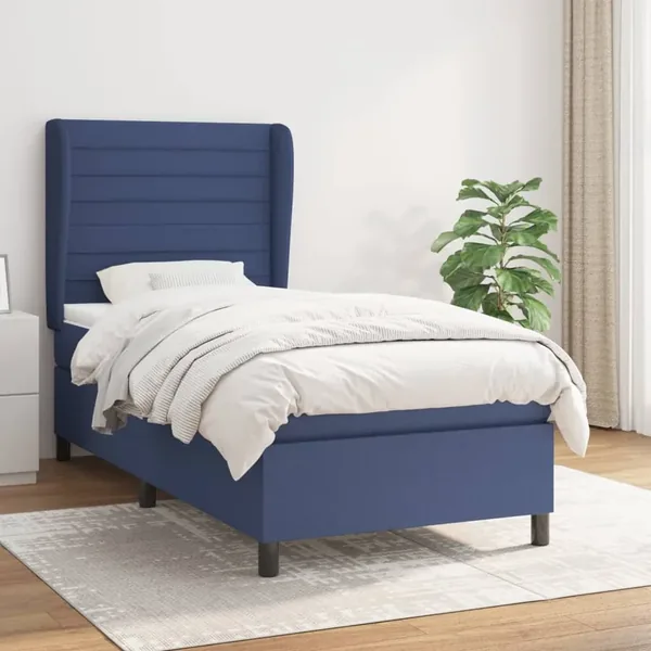 Sommier à lattes de lit avec matelas Bleu 90x190 cm Tissu