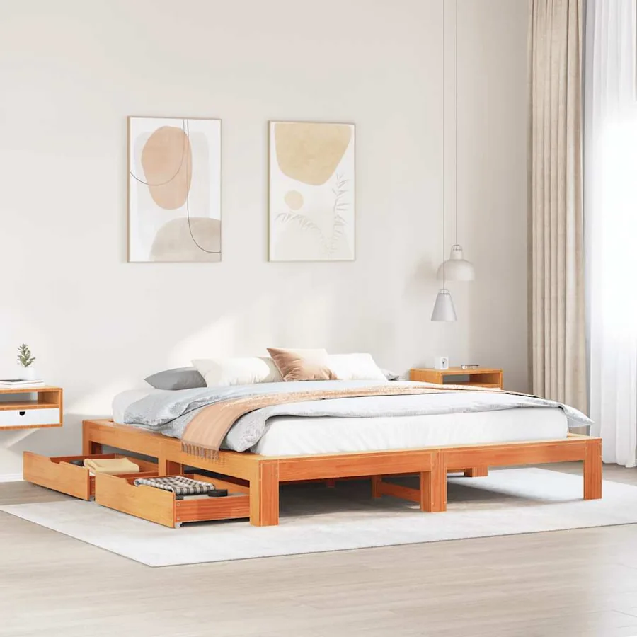 Cadre de lit sans matelas cire marron 180x200cm bois pin massif