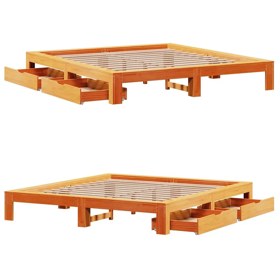 Cadre de lit sans matelas cire marron 180x200cm bois pin massif - 9