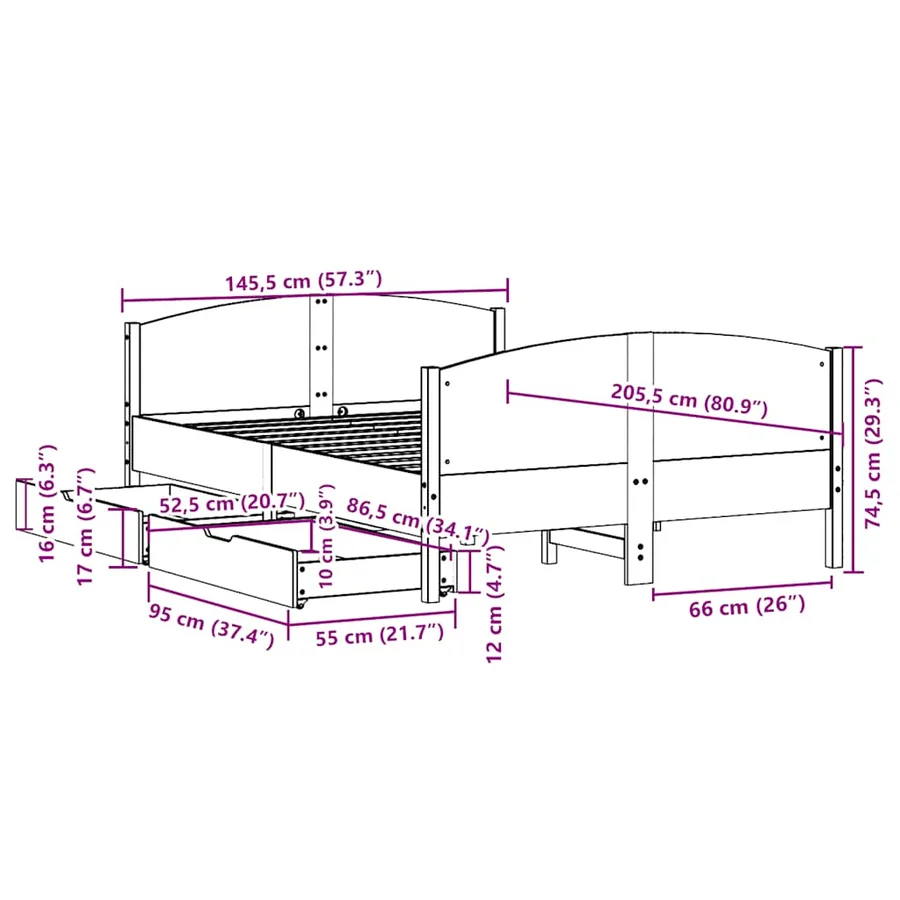 Cadre de lit sans matelas cire marron 140x200cm bois pin massif - 12