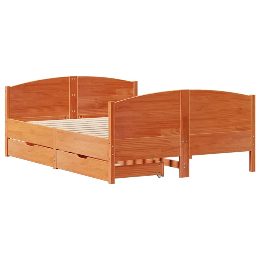 Cadre de lit sans matelas cire marron 140x200cm bois pin massif - 3