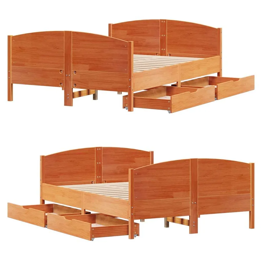 Cadre de lit sans matelas cire marron 140x200cm bois pin massif - 9