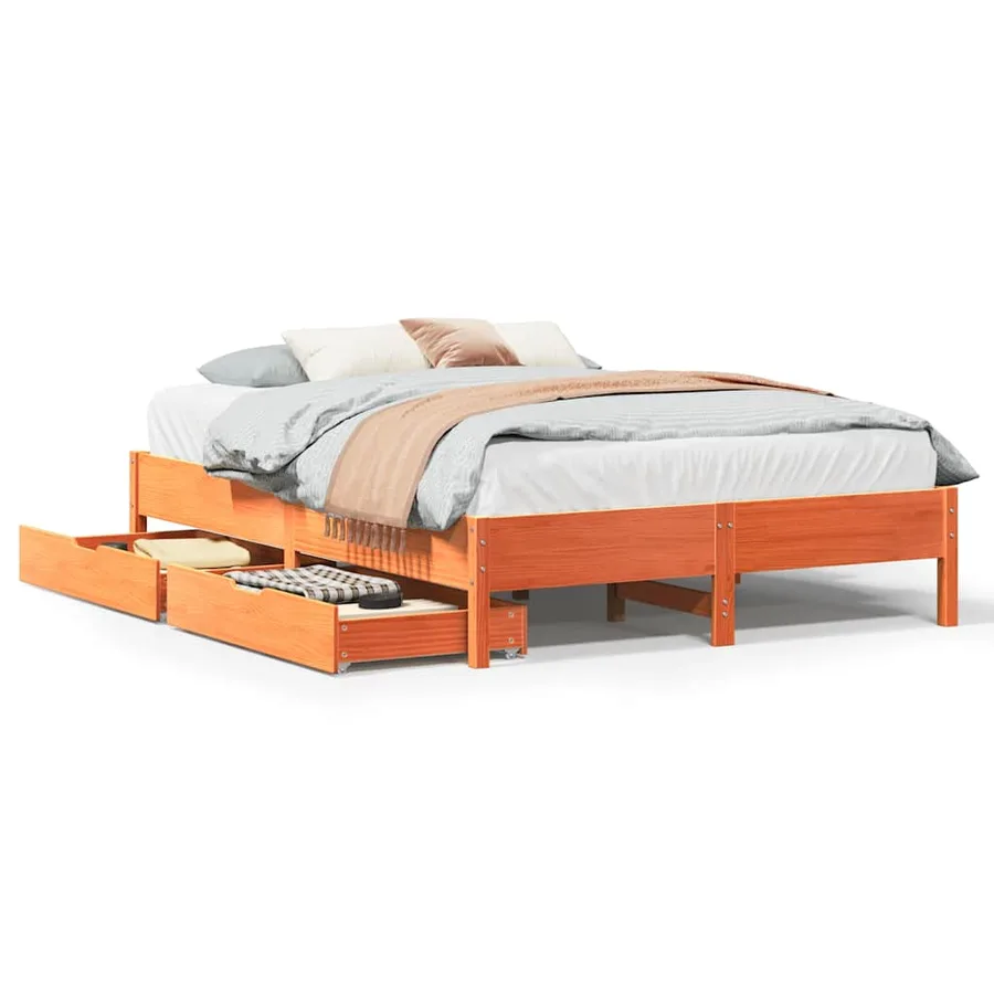 Cadre de lit sans matelas cire marron 140x200cm bois pin massif - 2