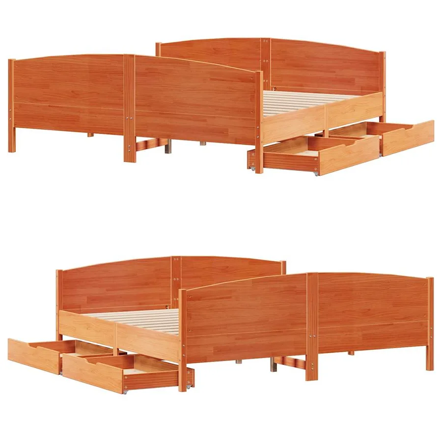 Cadre de lit sans matelas cire marron 160x200cm bois pin massif - 9