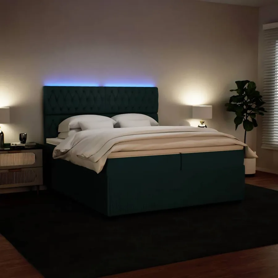 Sommier à lattes de lit et matelas Vert foncé 200x200cm Velours - 4