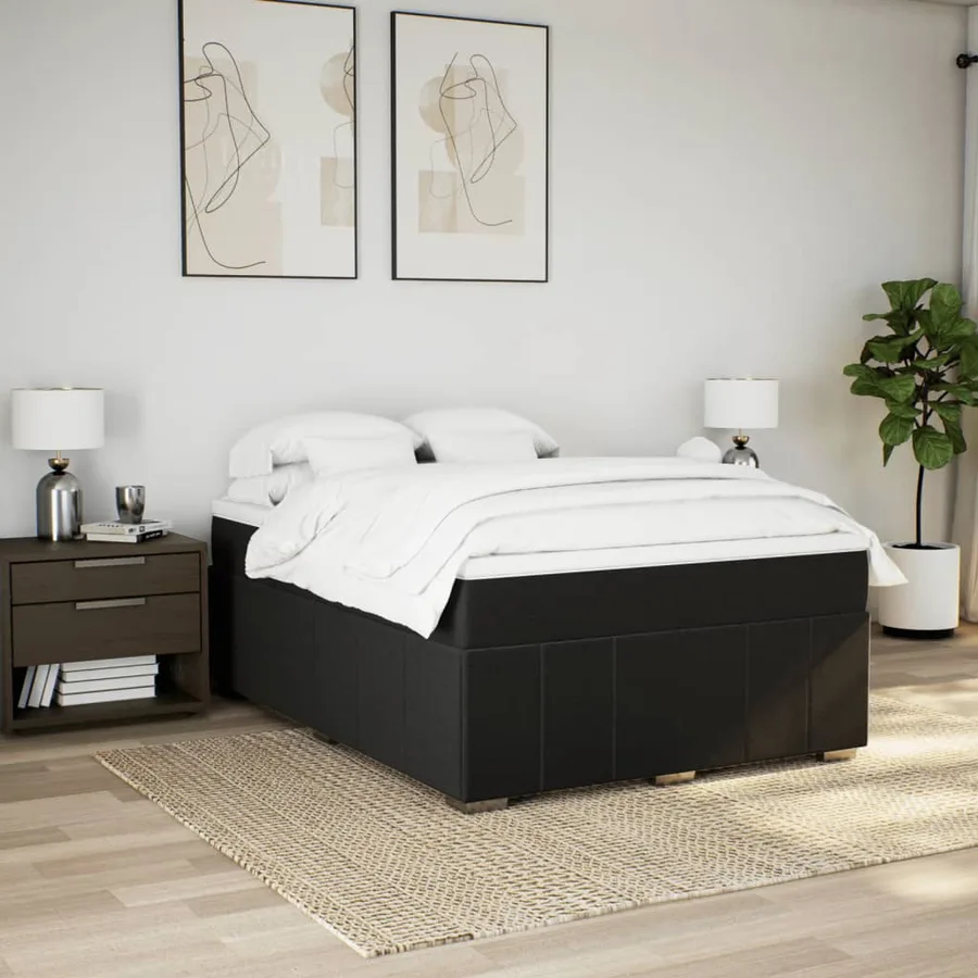 Sommier à lattes de lit avec matelas Noir 140x200 cm Tissu - 3