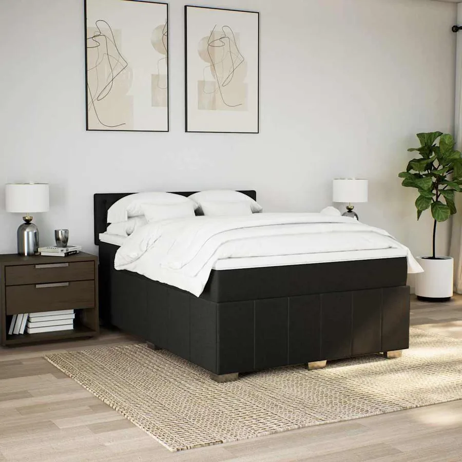Sommier à lattes de lit avec matelas Noir 140x200 cm Tissu - 3
