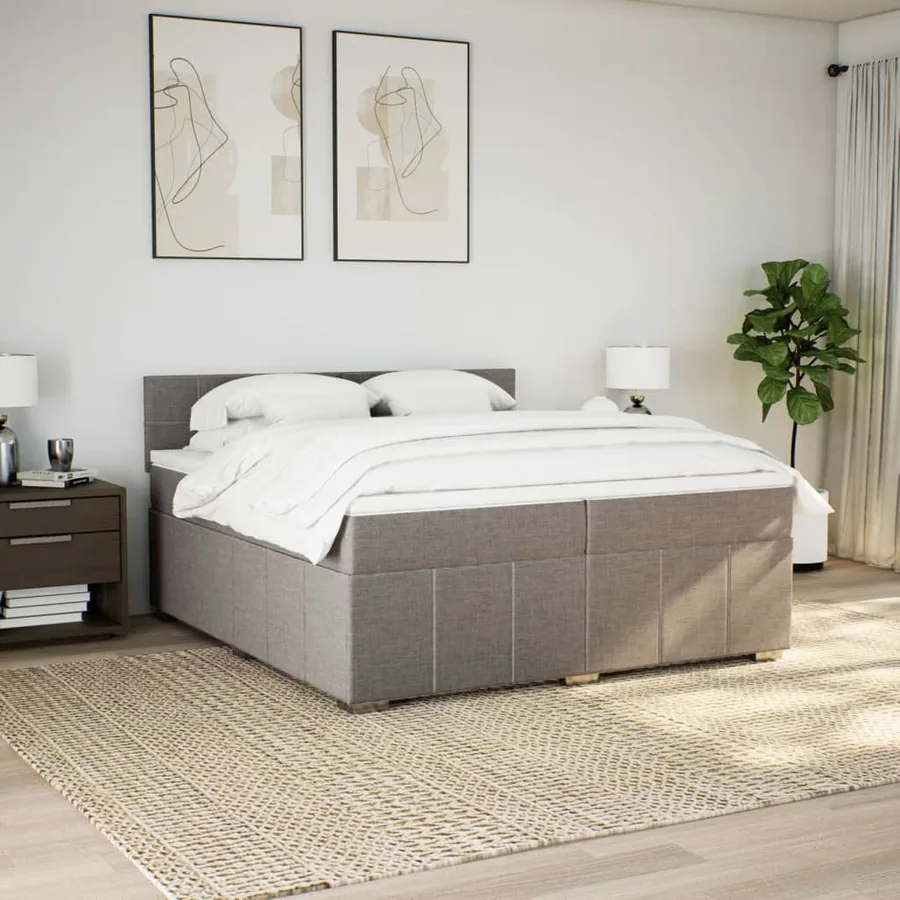 Sommier à lattes de lit avec matelas Taupe 200x200 cm Tissu - 4