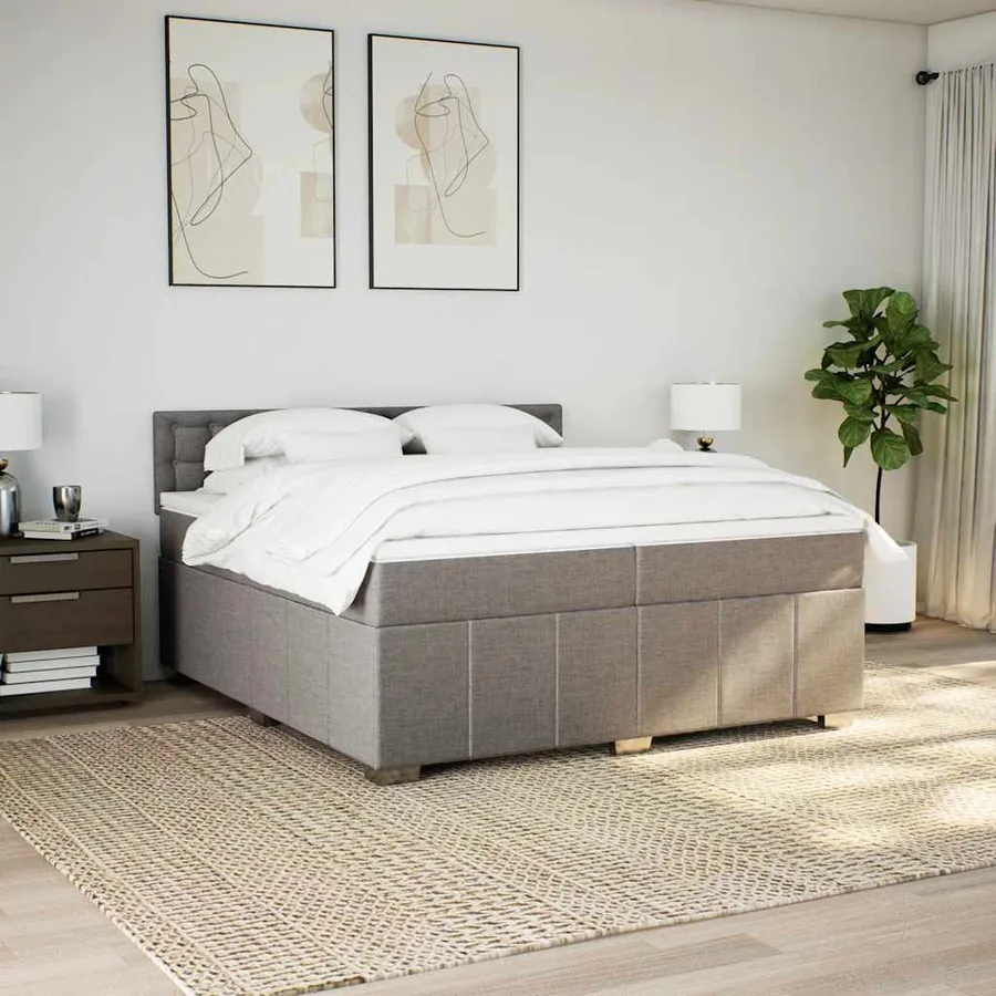 Sommier à lattes de lit avec matelas Taupe 200x200 cm Tissu - 3