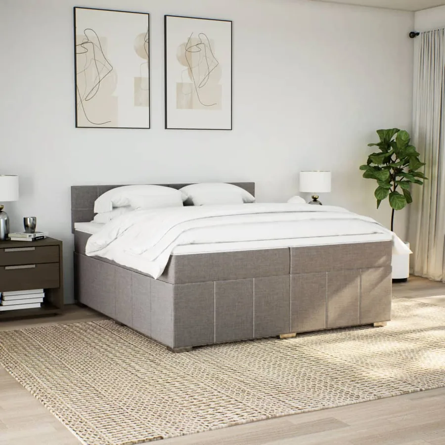 Sommier à lattes de lit avec matelas Taupe 200x200 cm Tissu - 3