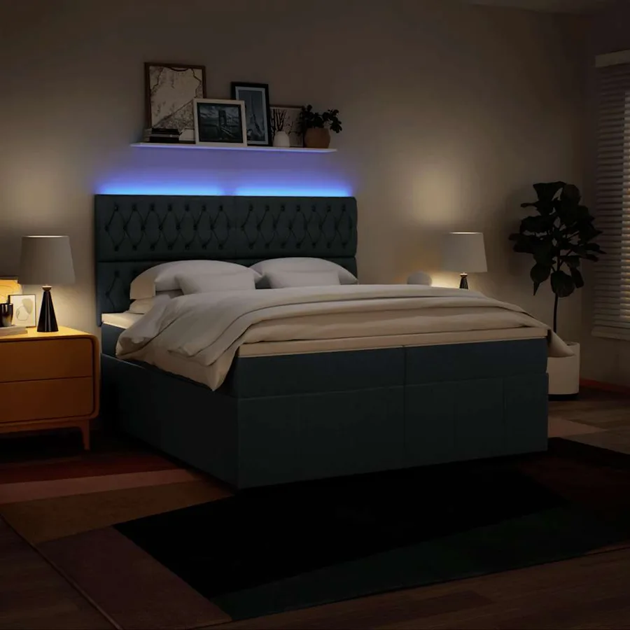 Sommier à lattes de lit avec matelas Bleu 200x200 cm Tissu - 4