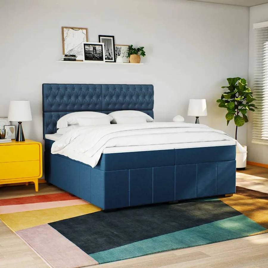 Sommier à lattes de lit avec matelas Bleu 200x200 cm Tissu - 5